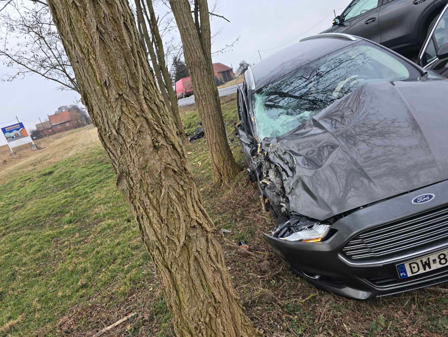 Kobieta w Fordzie wpadła do rowu koło Sycowa. Służby zabezpieczają miejsce zdarzenia - Zdjęcie artykułu